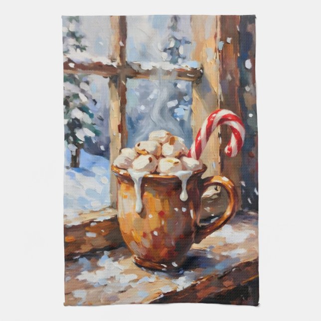 Christmas Hot Cocoa with Roasted Marshmallows  Kitchen Towel (Vertical)
