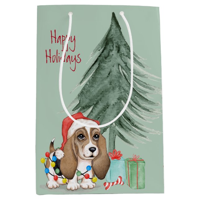 Christmas Hound Dog in Lights Medium Gift Bag (Front)