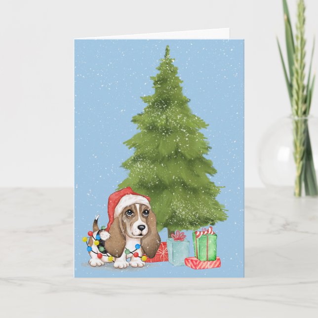 Christmas Hound Dog in Snowflakes Card (Front)