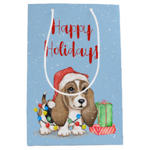 Christmas Hound Dog in Tangled Lights Medium Gift Bag