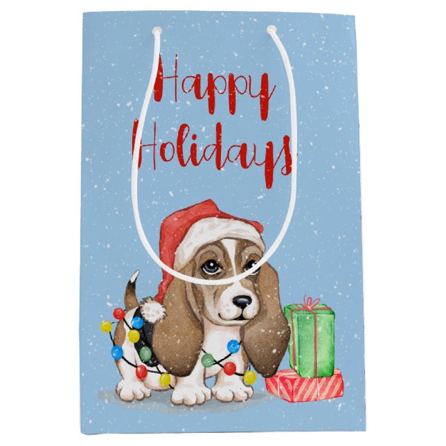 Christmas Hound Dog in Tangled Lights Medium Gift Bag (Front)