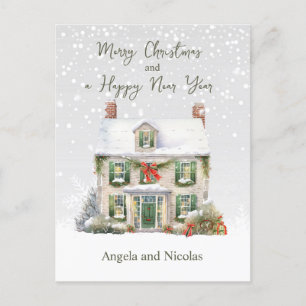 Christmas House in Snow Postcard