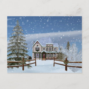 Christmas, House in Snowy Winter Scene Holiday Postcard