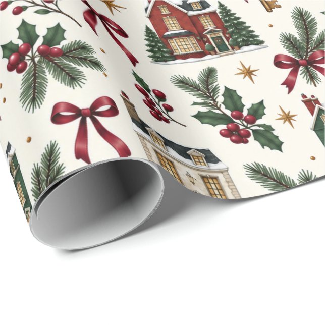 Christmas House Pattern Wrapping Paper (Roll Corner)