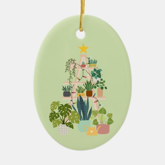 Christmas House Plant Ceramic Ornament (Front)