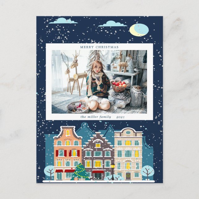 Christmas house snow merry christmas photo postcard (Front)