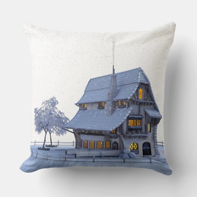 Christmas House Throw Pillow (Front)