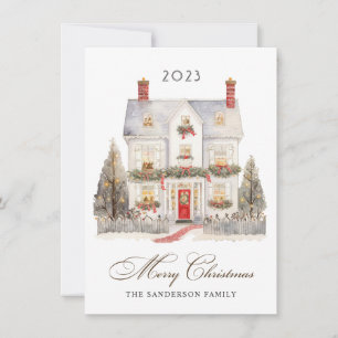 Christmas House Tree Family Holiday Card