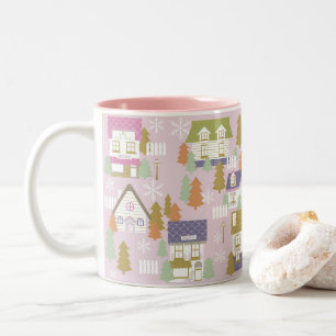 Christmas Houses Pink Two-Tone Coffee Mug