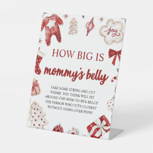 Christmas How Big is Her Belly Baby Shower Game Pedestal Sign