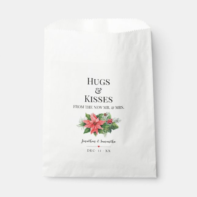 Christmas Hugs and Kisses from New Mrs Wedding Favour Bag (Front)