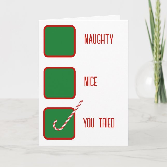 Christmas Humor Naughty Or Nice Check Boxes  Card (Front)