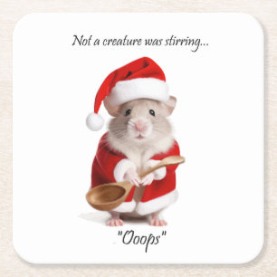 Christmas Humor Not a Creature was stirring Mouse Square Paper Coaster