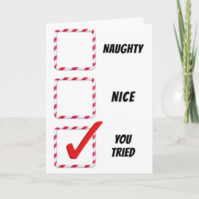 Christmas Humour Naughty Or Nice Check Boxes  Card (Front)