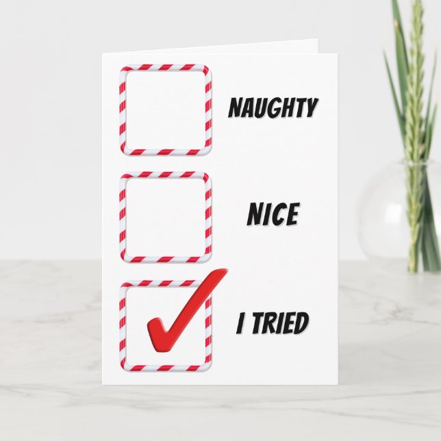 Christmas Humour Naughty Or Nice Check Boxes  Card (Front)