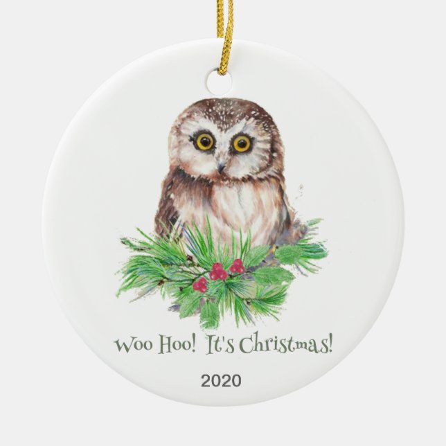 Christmas Humour Quote Cute Owl Bird Ceramic Ornament (Front)