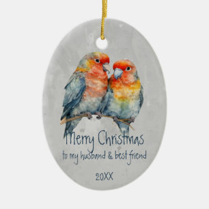 Christmas Husband & Best Friend Parrot Couple  Ceramic Ornament
