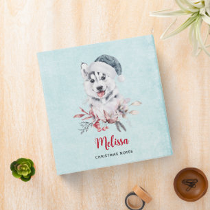 Christmas Husky Dog in a Santa Hat Binder