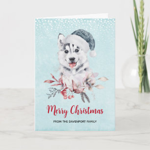 Christmas Husky Dog in a Santa Hat Card