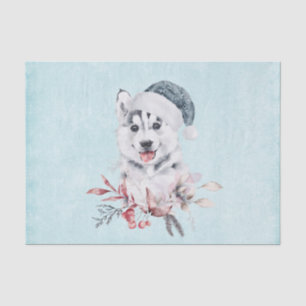 Christmas Husky Dog in a Santa Hat Tissue Paper