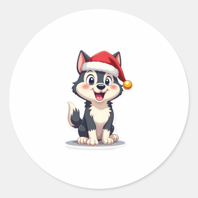 Christmas Husky Dog Lover Malamute (2) Classic Round Sticker (Front)