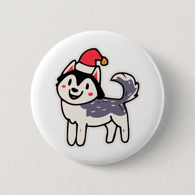 Christmas Husky Dog Lover Malamute 2 Inch Round Button (Front)