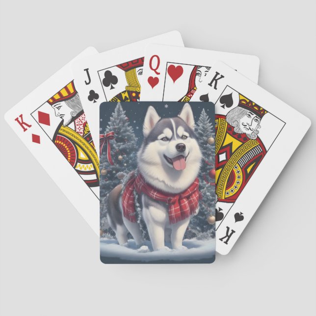 Christmas Husky Dog Magic Xmas Holiday Spirit Playing Cards (Back)