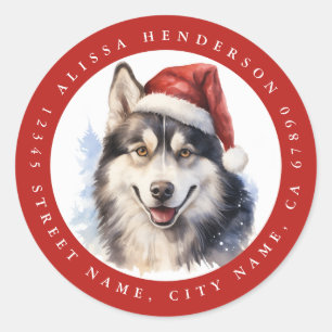 Christmas Husky Dog Round Stickers