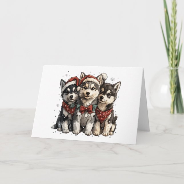 Christmas Husky Dogs Holiday Card (Front)