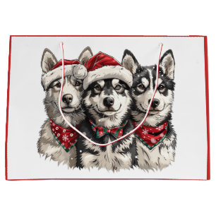 Christmas Husky Dogs Large Gift Bag
