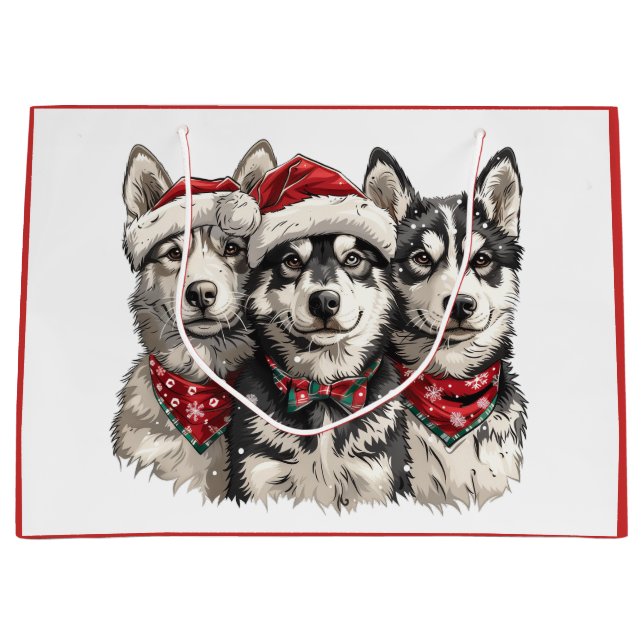 Christmas Husky Dogs Large Gift Bag (Front)