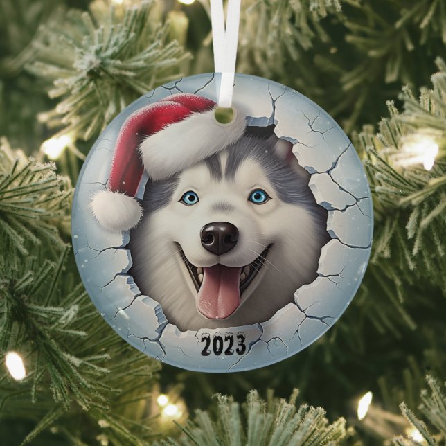 Christmas Husky Glass Ornament (Insitu)