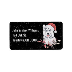 Christmas Husky In Snowflakes Label
