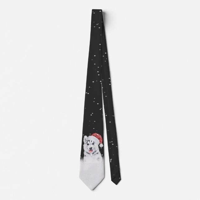 Christmas Husky In Snowflakes Tie (Front)