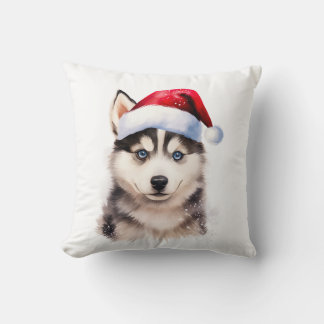 Christmas Husky Puppy Decor Throw Pillow