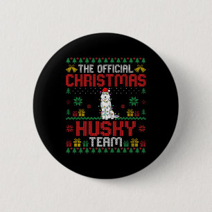 Christmas Husky Team - Husky Wearing Santa Hat Xma 2 Inch Round Button
