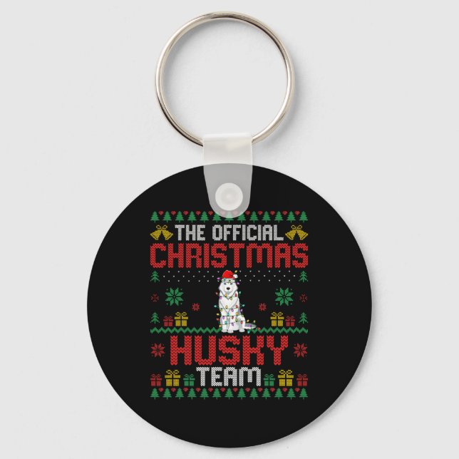Christmas Husky Team - Husky Wearing Santa Hat Xma Keychain (Front)