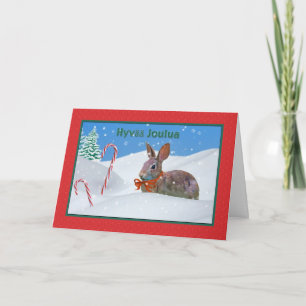Christmas, Hyvää Joulua, Finnish, Rabbit, Snow Holiday Card
