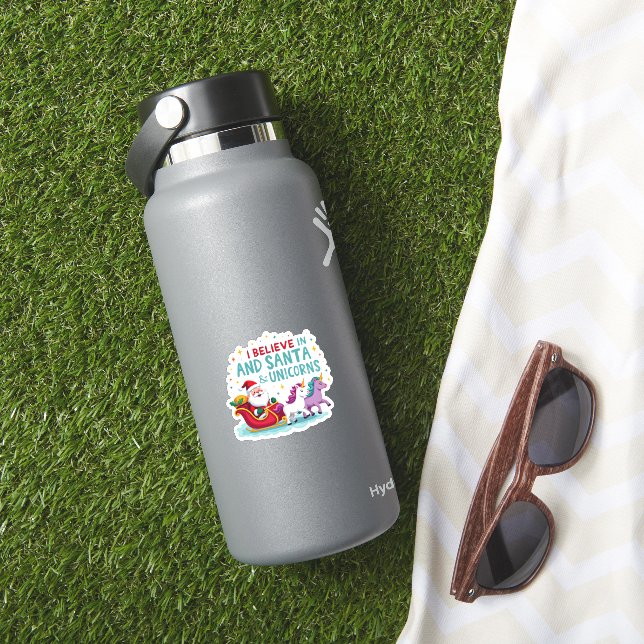 Christmas I Believe In Santa And Unicorns Funny Xm (HydroFlask Insitu)