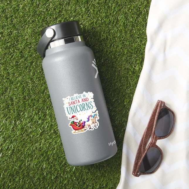 Christmas I Believe In Santa And Unicorns Funny Xm (HydroFlask Insitu)