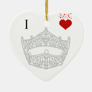 Christmas I heart Pageant Crown Ceramic Ornament