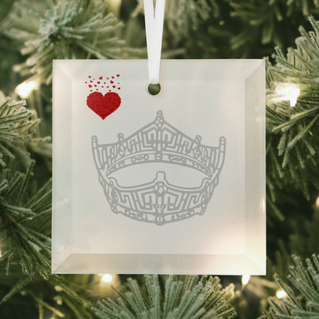 Christmas I heart Pageant Crown Glass Ornament (Insitu)