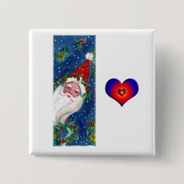 CHRISTMAS I LETTER / SANTA RED RIBBON MONOGRAM 2 INCH SQUARE BUTTON (Front)