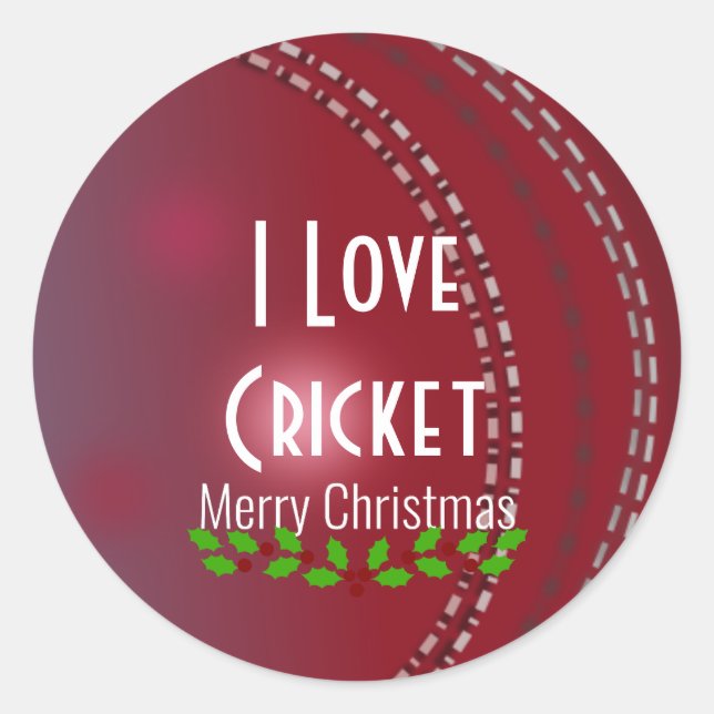 Christmas, "I Love Cricket" Classic Round Sticker (Front)