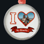 Christmas I Love My Family Holidays Photo Keepsake Metal Ornament<br><div class="desc">Add your family photo,  pet,  husband,  wife,  son,  daughter to this cute "I Love Heart My Family" design. Makes a great keepsake and decor for the Christmas tree.</div>