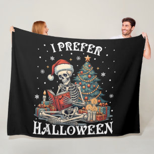 Christmas I Prefer Halloween Book Reading Skeleton Fleece Blanket