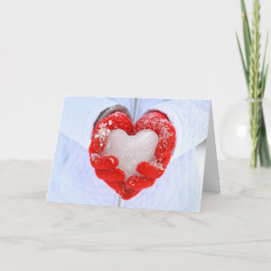 Christmas Ice Heart in Gloves Holiday Card