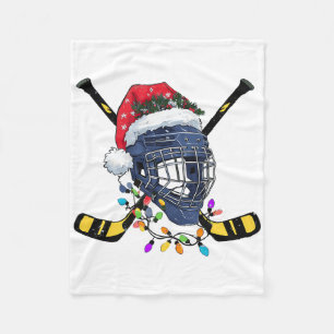 Christmas Ice Hockey Helmet Santa Xmas Fleece Blanket