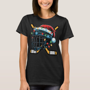 Christmas Ice Hockey Helmet Santa Xmas Men Boys Ki T-Shirt