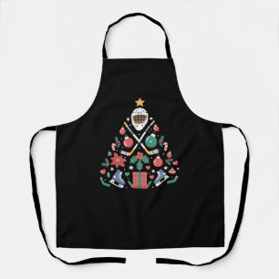 Christmas Ice Hockey Lover Tree Sports Team Apron